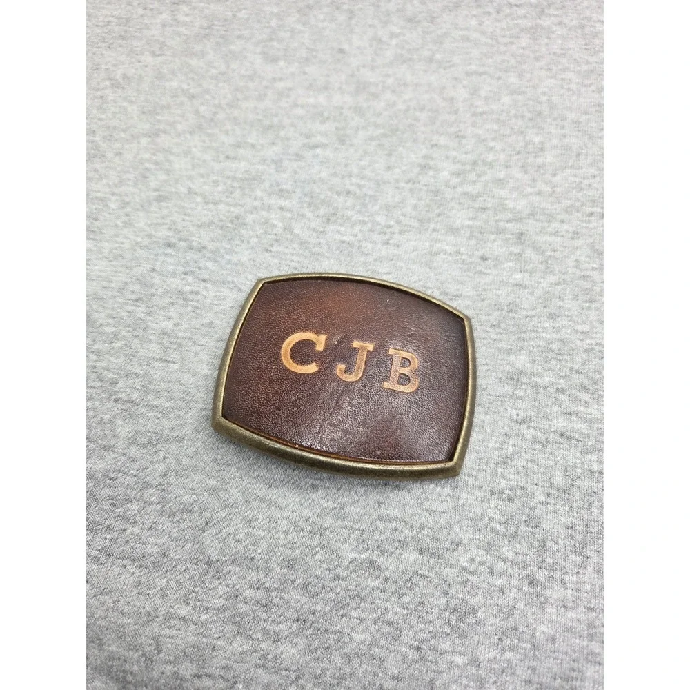 Vintage Initials CJB El Cid Solid Brass Leather Embossed Belt Buckle Western